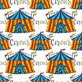 Seamless pattern circus tent. Hand drawn vector background. Carnival decoration