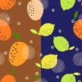 Seamless pattern with citrus fruits collection. Fresh lemons and oranges background. Royalty Free Stock Photo