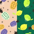 Seamless pattern with citrus fruits collection. Fresh lemons and pineapples background. Colorful wallpaper vector. Royalty Free Stock Photo