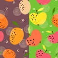 Seamless pattern with citrus fruits collection. Fresh oranges and apples background. Colorful wallpaper vector. Royalty Free Stock Photo