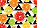 Seamless pattern with citrus fruits slices. Mix of lemon lime grapefruit and orange Royalty Free Stock Photo