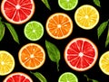 Seamless pattern with citrus fruits slices. Mix of lemon lime grapefruit and orange Royalty Free Stock Photo