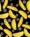 Seamless pattern with citrus orange tree fruit slices and black