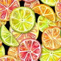 Seamless pattern of citrus slices on a black background Royalty Free Stock Photo