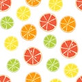 Seamless pattern with citrus. Slices of lime, orange, grapefruit, lemon. Bright pieces on white background. Candy sweet Royalty Free Stock Photo