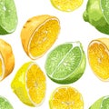 Seamless pattern with citrus tree fruits like orange, lemon and