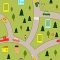 Seamless pattern: city with cars, houses and trees. Royalty Free Stock Photo