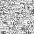 Seamless pattern with city houses and trees. Royalty Free Stock Photo