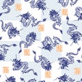 Seamless pattern with classic Japanese dragons,