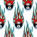 Seamless pattern with classic tribal hotrod muscle car flames an