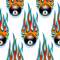 Seamless pattern with classic tribal hotrod muscle car flames an