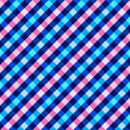 Seamless pattern. Classical cell diagonally. Contrasting pink and blue diagonal lines on a dark blue background