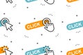 Seamless pattern with Click here button with hand icon and Click here button with Cursor icon Royalty Free Stock Photo