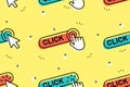 Seamless pattern with Click here button with hand icon and Click here button with Cursor icon Royalty Free Stock Photo