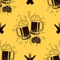 Seamless pattern with clinking glasses of beer, vector illustration