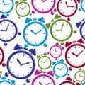 Seamless pattern with clocks, wake up idea. Simple timers, class