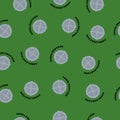 Seamless pattern of closed sewer hatch. Manhole cover. Hatch well. Vector illustration on a green background. Royalty Free Stock Photo