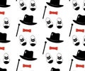 Seamless pattern of clothes elements hat, cane stick, bow tie, shoes of gentleman