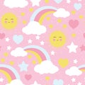 Seamless pattern cloud rainbow Sun star, pink sky background for kid Royalty Free Stock Photo