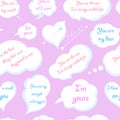 Seamless Pattern of Clouds with Declarations of Love. Vector Ill Royalty Free Stock Photo