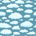 Seamless pattern. Clouds of different shapes in the sky for your web site design, UI, app. Meteorology and atmosphere in Royalty Free Stock Photo