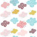 Seamless pattern with clouds and hand drawn shapes. Creative childish background for fabric, textile