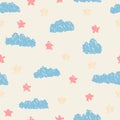 Seamless pattern, clouds, rain and sun created of rounded lines. Rainy, sunny day