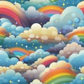 a seamless pattern with clouds rainbows and stars