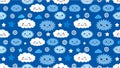 Seamless pattern with clouds, stars and blue sky with smiling faces Royalty Free Stock Photo