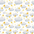 Seamless pattern of clouds and stars. Children's illustration of the sky Royalty Free Stock Photo