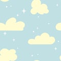 Seamless pattern with clouds and stars in the sky Royalty Free Stock Photo