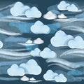 Seamless pattern. Clouds stars weather objects pastel tone colors