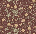 Seamless pattern Clover Flax isolated flowers Vintage background Drawing engraving Vector illustration Royalty Free Stock Photo