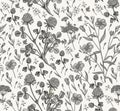 Seamless pattern Clover Flax isolated flowers Vintage background Drawing engraving Vector illustration Royalty Free Stock Photo