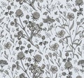 Seamless pattern Clover Flax isolated flowers Vintage background Drawing engraving Vector illustration Royalty Free Stock Photo