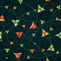 Seamless pattern with clover leaves. Dark background.