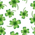 Seamless pattern with clover leaves. Green four leaf clover. Royalty Free Stock Photo