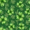 Seamless pattern with clover leaves. Green four leaf clover.
