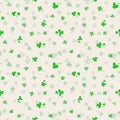 Seamless pattern with clover leaves.Magical plant. Background for St. Patrick\'s Day. Green endless backdrop with trefoils