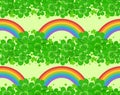 Seamless pattern with clover leaves and rainbows Royalty Free Stock Photo