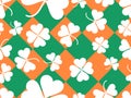 Seamless pattern with clover leaves. St. Patrick`s Day background with shamrock. Vector