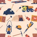Seamless Pattern With Coal Mining Equipment Features Various Mining Tools And Machinery Such As Helmet Royalty Free Stock Photo