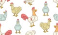 Seamless Pattern with Cocks and Hens