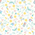 Seamless pattern with cocktails cheers, prost, cin cin, salud, sante words. Party, pub, restoraunt or club element. fresh and cold