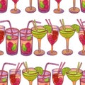 Seamless pattern with cocktails. Classic tropical cocktails.