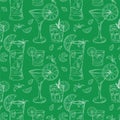 Seamless pattern with cocktails. Color outline on white background. Hand drawn elements in vector Royalty Free Stock Photo