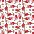 Seamless pattern with cocktails. A glass of cocktail with berries.