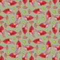 Seamless pattern with cocktails on a green background. Cocktail with berries.