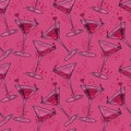 Seamless pattern with cocktails and hearts