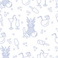 Seamless pattern with cocktails, ice cream, pineapple, orange, banana. Summer rest concept Royalty Free Stock Photo